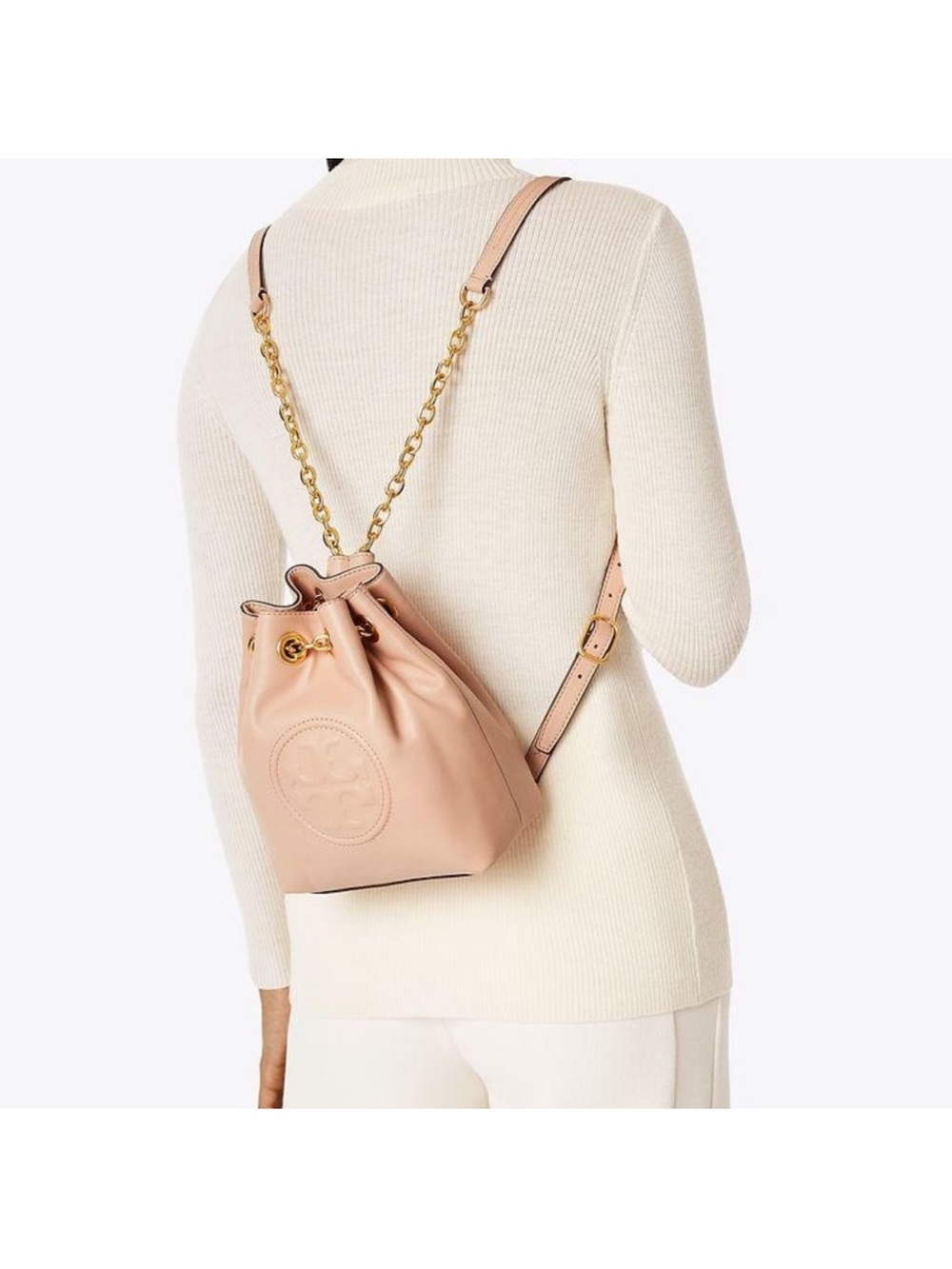 Tory Burch Kira Soft Leather Drawstring Backpack - Blush NWOT